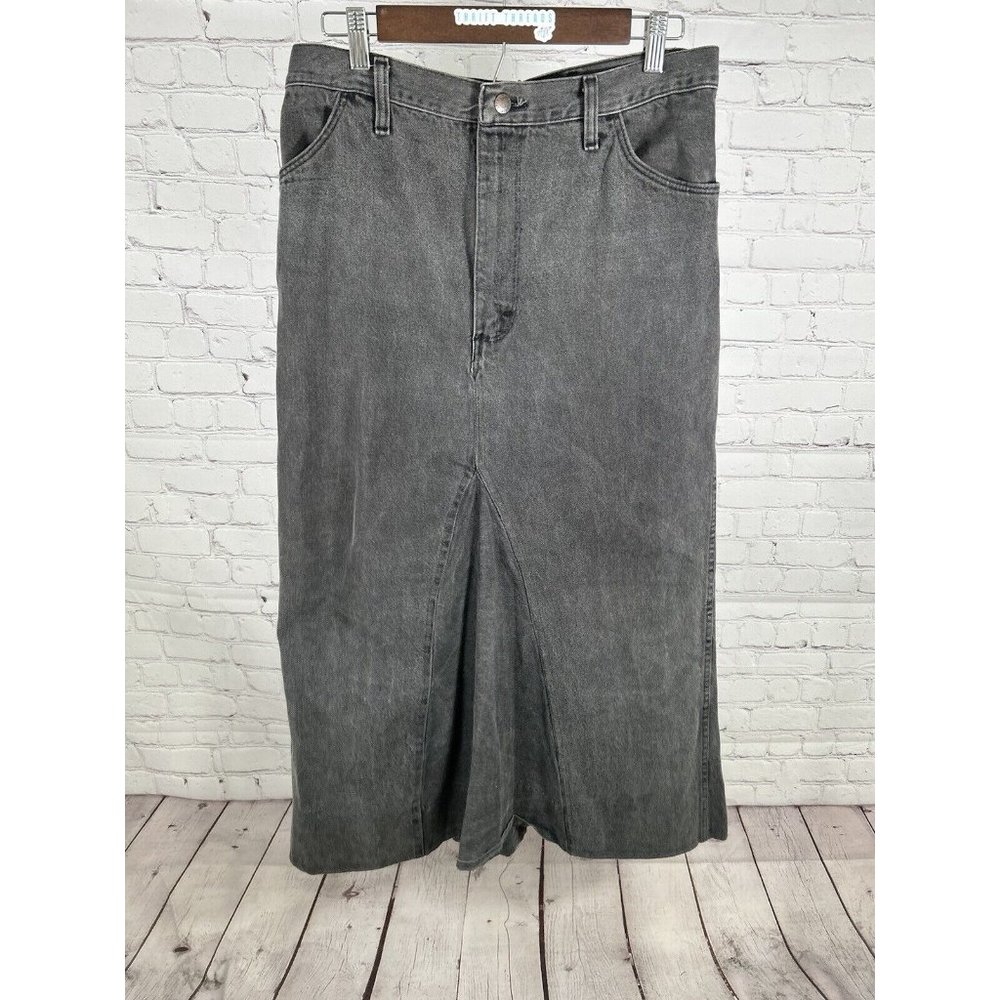 VTG Rustler Brand Gray Distressed Long Denim Women’s A Line Skirt (32 x 37)